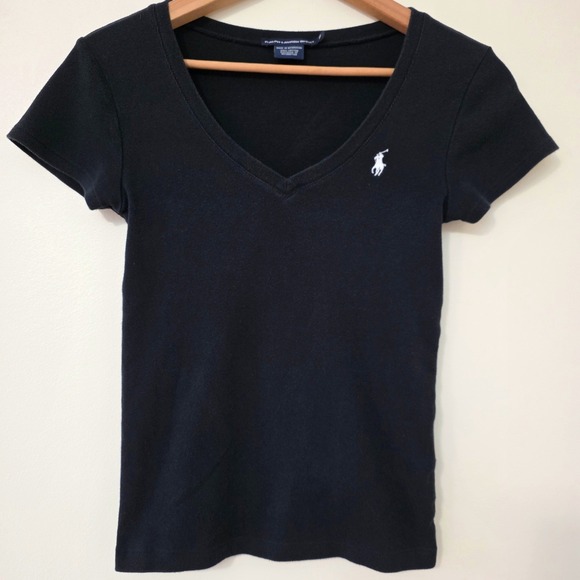 Ralph Lauren Tops - Vintage Ralph Lauren Sport Baby Tee Sz‎ M V Neck Pony Logo Y2KFitted Top Preppy